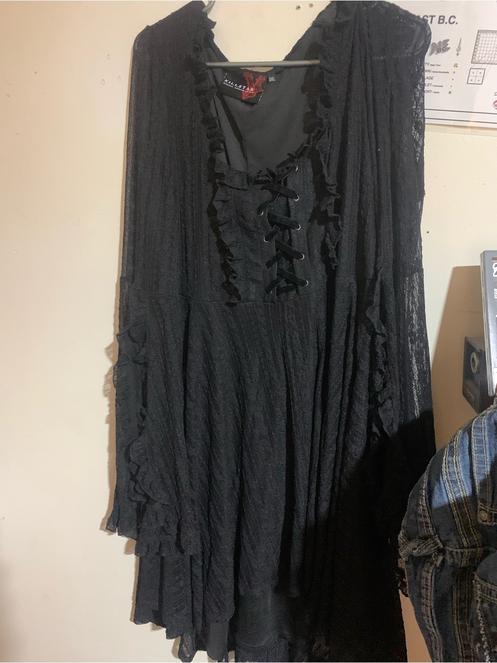 All Saints Black Long Sleeve Lace-Up Ruffle Dress Halloween is coming!!